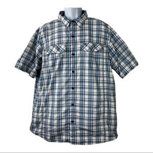 Columbia Men Shirt Plaid Buttons Down Blue White Sz XL